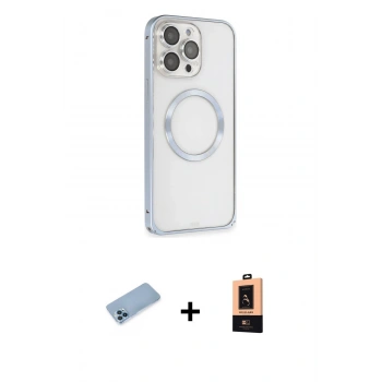 MARSİLYAN™- iPhone 13 Pro Max Kılıf Ahenk Işık Serisi - Şeffaf Maxco Cam Ekran Koruyucu + Shine Kamera Lens Koruma Cam - MI
