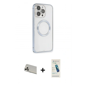 MARSİLYAN™- iPhone 13 Pro Max Kılıf Ahenk Işık Serisi - Şeffaf Pasifik Cam Ekran Koruyucu + Rainbow Kamera Lens Koruma Cam - BZ
