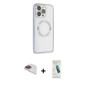 MARSİLYAN™- iPhone 13 Pro Max Kılıf Ahenk Işık Serisi - Şeffaf Pasifik Cam Ekran Koruyucu + Pers Alüminyum Kamera Lens - GI