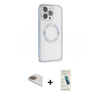 MARSİLYAN™- iPhone 13 Pro Max Kılıf Ahenk Işık Serisi - Şeffaf Pasifik Cam Ekran Koruyucu + Pers Alüminyum Kamera Lens - GD