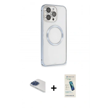 MARSİLYAN™- iPhone 13 Pro Max Kılıf Ahenk Işık Serisi - Şeffaf Pasifik Cam Ekran Koruyucu + Pers Alüminyum Kamera Lens - LT