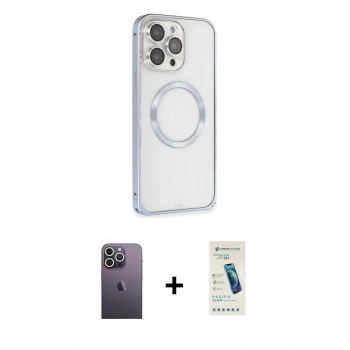 MARSİLYAN™- iPhone 13 Pro Max Kılıf Ahenk Işık Serisi - Şeffaf Pasifik Cam Ekran Koruyucu + Neon Fosforlu Kamera Lens - BZ