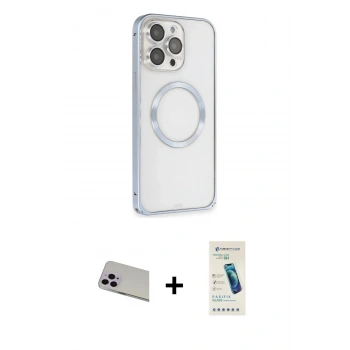 MARSİLYAN™- iPhone 13 Pro Max Kılıf Ahenk Işık Serisi - Şeffaf Pasifik Cam Ekran Koruyucu + Rainbow Kamera Lens Koruma Cam - MR