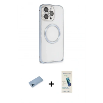 MARSİLYAN™- iPhone 13 Pro Max Kılıf Ahenk Işık Serisi - Şeffaf Pasifik Cam Ekran Koruyucu + Shine Kamera Lens Koruma Cam - MI