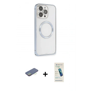 MARSİLYAN™- iPhone 13 Pro Max Kılıf Ahenk Işık Serisi - Şeffaf Pasifik Cam Ekran Koruyucu + Renkli Kamera Lens Koruma Cam - YL
