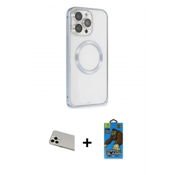 MARSİLYAN™- iPhone 13 Pro Max Kılıf Ahenk Işık Serisi - Siyah 18D Cam Ekran Koruyucu + Rainbow Kamera Lens Koruma Cam - BZ
