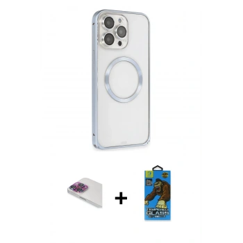 MARSİLYAN™- iPhone 13 Pro Max Kılıf Ahenk Işık Serisi - Siyah 18D Cam Ekran Koruyucu + Pers Alüminyum Kamera Lens - GI