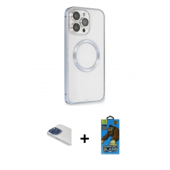 MARSİLYAN™- iPhone 13 Pro Max Kılıf Ahenk Işık Serisi - Siyah 18D Cam Ekran Koruyucu + Pers Alüminyum Kamera Lens - LT