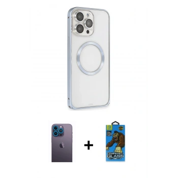 MARSİLYAN™- iPhone 13 Pro Max Kılıf Ahenk Işık Serisi - Siyah 18D Cam Ekran Koruyucu + Neon Fosforlu Kamera Lens - MI