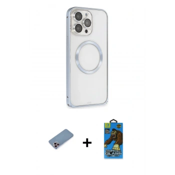 MARSİLYAN™- iPhone 13 Pro Max Kılıf Ahenk Işık Serisi - Siyah 18D Cam Ekran Koruyucu + Shine Kamera Lens Koruma Cam - PE