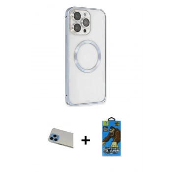 MARSİLYAN™- iPhone 13 Pro Max Kılıf Ahenk Işık Serisi - Siyah 18D Cam Ekran Koruyucu + Rainbow Kamera Lens Koruma Cam - MI