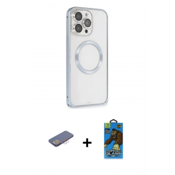 MARSİLYAN™- iPhone 13 Pro Max Kılıf Ahenk Işık Serisi - Siyah 18D Cam Ekran Koruyucu + Renkli Kamera Lens Koruma Cam - PE