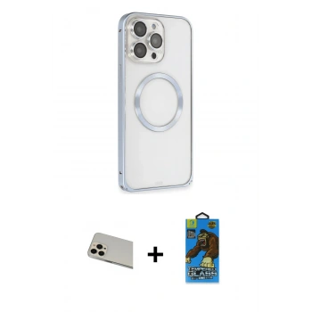 MARSİLYAN™- iPhone 13 Pro Max Kılıf Ahenk Işık Serisi - Siyah 18D Cam Ekran Koruyucu + Rainbow Kamera Lens Koruma Cam - REGD