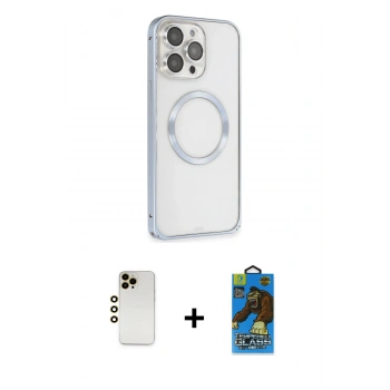 MARSİLYAN™- iPhone 13 Pro Max Kılıf Ahenk Işık Serisi - Siyah 18D Cam Ekran Koruyucu + Shine Kamera Lens - GD