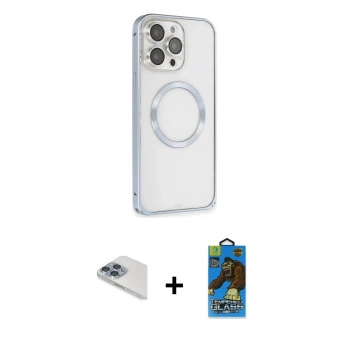 MARSİLYAN™- iPhone 13 Pro Max Kılıf Ahenk Işık Serisi - Siyah 18D Cam Ekran Koruyucu + Pers Alüminyum Kamera Lens - SABE