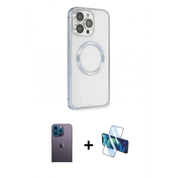 MARSİLYAN™- iPhone 13 Pro Max Kılıf Ahenk Işık Serisi - Siyah 3D Antistatik Cam Ekran Koruyucu + Neon Fosforlu Kamera Lens - MI