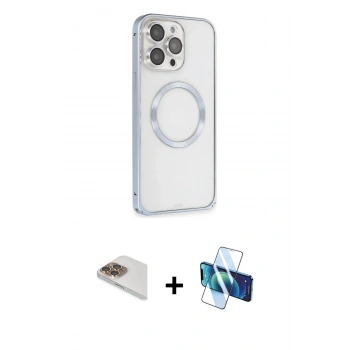MARSİLYAN™- iPhone 13 Pro Max Kılıf Ahenk Işık Serisi - Siyah 3D Antistatik Cam Ekran Koruyucu + Pers Alüminyum Kamera Lens - GD