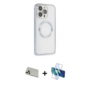 MARSİLYAN™- iPhone 13 Pro Max Kılıf Ahenk Işık Serisi - Siyah 3D Antistatik Cam Ekran Koruyucu + Rainbow Kamera Lens Koruma Cam - BZ