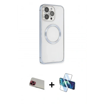 MARSİLYAN™- iPhone 13 Pro Max Kılıf Ahenk Işık Serisi - Siyah 3D Antistatik Cam Ekran Koruyucu + Rainbow Kamera Lens Koruma Cam - KI