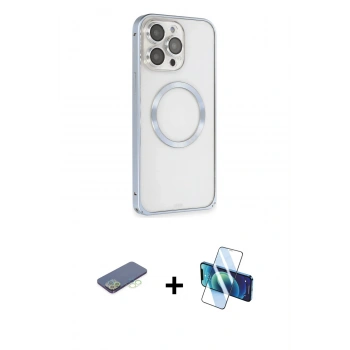 MARSİLYAN™- iPhone 13 Pro Max Kılıf Ahenk Işık Serisi - Siyah 3D Antistatik Cam Ekran Koruyucu + Renkli Kamera Lens Koruma Cam - YL