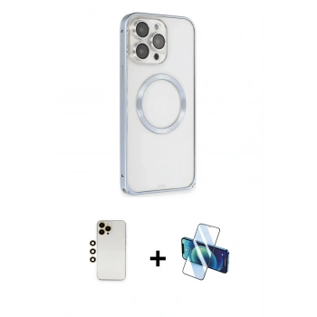 MARSİLYAN™- iPhone 13 Pro Max Kılıf Ahenk Işık Serisi - Siyah 3D Antistatik Cam Ekran Koruyucu + Shine Kamera Lens - GD