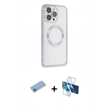 MARSİLYAN™- iPhone 13 Pro Max Kılıf Ahenk Işık Serisi - Siyah 3D Antistatik Cam Ekran Koruyucu + Shine Kamera Lens Koruma Cam - MI