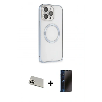 MARSİLYAN™- iPhone 13 Pro Max Kılıf Ahenk Işık Serisi - Siyah 3D Antistatik Hayalet Cam Ekran Koruyucu + Rainbow Kamera Lens Koruma Cam - BZ