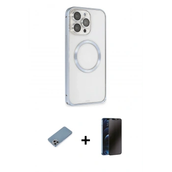 MARSİLYAN™- iPhone 13 Pro Max Kılıf Ahenk Işık Serisi - Siyah 3D Antistatik Hayalet Cam Ekran Koruyucu + Shine Kamera Lens Koruma Cam - GI