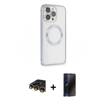 MARSİLYAN™- iPhone 13 Pro Max Kılıf Ahenk Işık Serisi - Siyah 3D Antistatik Hayalet Cam Ekran Koruyucu + Raze Metal Kamera Lens - GD