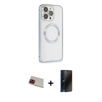 MARSİLYAN™- iPhone 13 Pro Max Kılıf Ahenk Işık Serisi - Siyah 3D Antistatik Hayalet Cam Ekran Koruyucu + Rainbow Kamera Lens Koruma Cam - KI