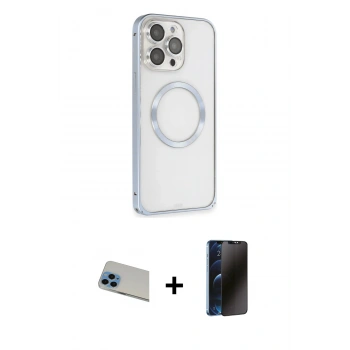 MARSİLYAN™- iPhone 13 Pro Max Kılıf Ahenk Işık Serisi - Siyah 3D Antistatik Hayalet Cam Ekran Koruyucu + Rainbow Kamera Lens Koruma Cam - MI