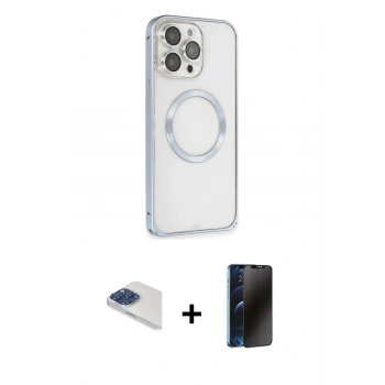 MARSİLYAN™- iPhone 13 Pro Max Kılıf Ahenk Işık Serisi - Siyah 3D Antistatik Hayalet Cam Ekran Koruyucu + Pers Alüminyum Kamera Lens - LT