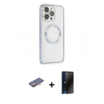 MARSİLYAN™- iPhone 13 Pro Max Kılıf Ahenk Işık Serisi - Siyah 3D Antistatik Hayalet Cam Ekran Koruyucu + Renkli Kamera Lens Koruma Cam - TU