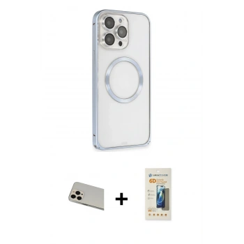 MARSİLYAN™- iPhone 13 Pro Max Kılıf Ahenk Işık Serisi - Siyah 6D Mat Seramik Hayalet Nano Ekran Koruyucu + Rainbow Kamera Lens Koruma Cam - REGD