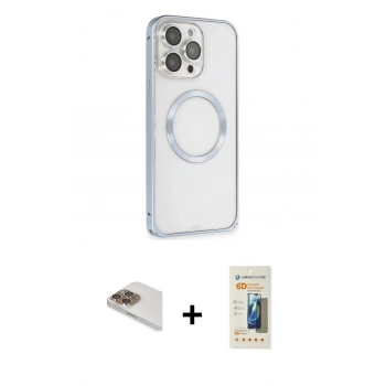 MARSİLYAN™- iPhone 13 Pro Max Kılıf Ahenk Işık Serisi - Siyah 6D Mat Seramik Hayalet Nano Ekran Koruyucu + Pers Alüminyum Kamera Lens - GD