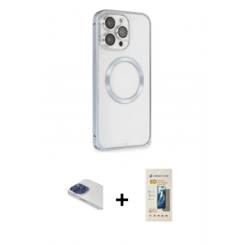 MARSİLYAN™- iPhone 13 Pro Max Kılıf Ahenk Işık Serisi - Siyah 6D Mat Seramik Hayalet Nano Ekran Koruyucu + Pers Alüminyum Kamera Lens - LT