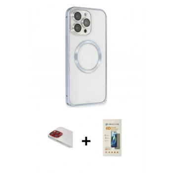 MARSİLYAN™- iPhone 13 Pro Max Kılıf Ahenk Işık Serisi - Siyah 6D Mat Seramik Hayalet Nano Ekran Koruyucu + Pers Alüminyum Kamera Lens - KI