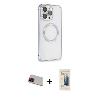 MARSİLYAN™- iPhone 13 Pro Max Kılıf Ahenk Işık Serisi - Siyah 6D Mat Seramik Hayalet Nano Ekran Koruyucu + Rainbow Kamera Lens Koruma Cam - KI
