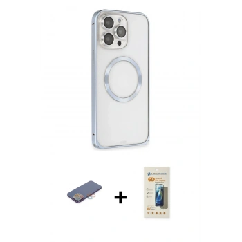 MARSİLYAN™- iPhone 13 Pro Max Kılıf Ahenk Işık Serisi - Siyah 6D Mat Seramik Hayalet Nano Ekran Koruyucu + Renkli Kamera Lens Koruma Cam - PE