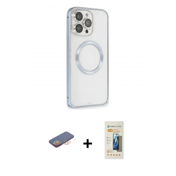 MARSİLYAN™- iPhone 13 Pro Max Kılıf Ahenk Işık Serisi - Siyah 6D Mat Seramik Hayalet Nano Ekran Koruyucu + Renkli Kamera Lens Koruma Cam - TU
