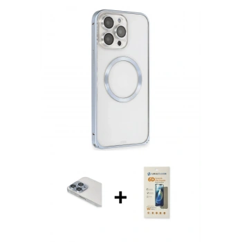 MARSİLYAN™- iPhone 13 Pro Max Kılıf Ahenk Işık Serisi - Siyah 6D Mat Seramik Hayalet Nano Ekran Koruyucu + Pers Alüminyum Kamera Lens - SABE