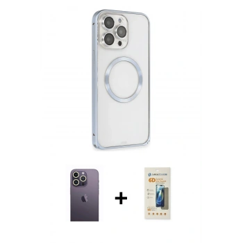 MARSİLYAN™- iPhone 13 Pro Max Kılıf Ahenk Işık Serisi - Siyah 6D Mat Seramik Hayalet Nano Ekran Koruyucu + Neon Fosforlu Kamera Lens - BZ