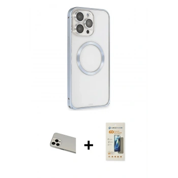 MARSİLYAN™- iPhone 13 Pro Max Kılıf Ahenk Işık Serisi - Siyah 6D Mat Seramik Hayalet Nano Ekran Koruyucu + Rainbow Kamera Lens Koruma Cam - BZ