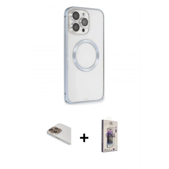 MARSİLYAN™- iPhone 13 Pro Max Kılıf Ahenk Işık Serisi - Siyah Bilvis 3D Cam Ekran Koruyucu + Pers Alüminyum Kamera Lens - GD