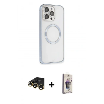 MARSİLYAN™- iPhone 13 Pro Max Kılıf Ahenk Işık Serisi - Siyah Bilvis 3D Cam Ekran Koruyucu + Raze Metal Kamera Lens - GD