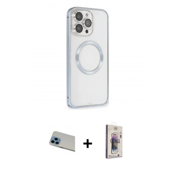 MARSİLYAN™- iPhone 13 Pro Max Kılıf Ahenk Işık Serisi - Siyah Bilvis 3D Cam Ekran Koruyucu + Rainbow Kamera Lens Koruma Cam - MI