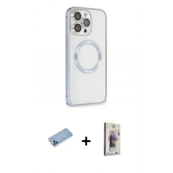 MARSİLYAN™- iPhone 13 Pro Max Kılıf Ahenk Işık Serisi - Siyah Bilvis 3D Cam Ekran Koruyucu + Shine Kamera Lens Koruma Cam - MI