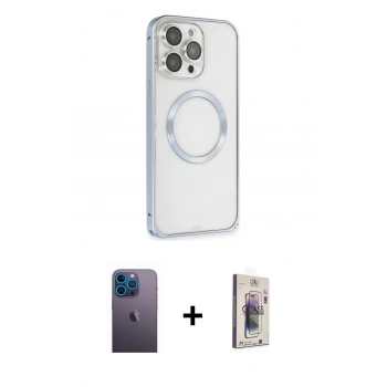 MARSİLYAN™- iPhone 13 Pro Max Kılıf Ahenk Işık Serisi - Siyah Bilvis 3D Cam Ekran Koruyucu + Neon Fosforlu Kamera Lens - MI