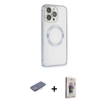 MARSİLYAN™- iPhone 13 Pro Max Kılıf Ahenk Işık Serisi - Siyah Bilvis 3D Cam Ekran Koruyucu + Renkli Kamera Lens Koruma Cam - PE