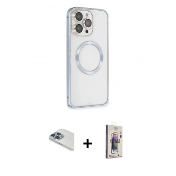 MARSİLYAN™- iPhone 13 Pro Max Kılıf Ahenk Işık Serisi - Siyah Bilvis 3D Cam Ekran Koruyucu + Pers Alüminyum Kamera Lens - SABE